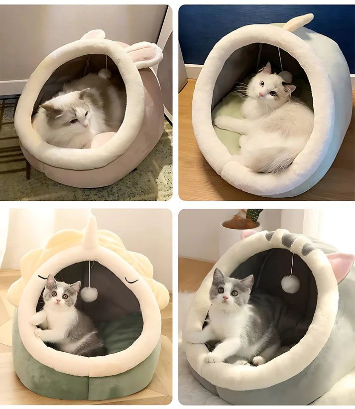 Enclosed Plush Cat Cave Bed