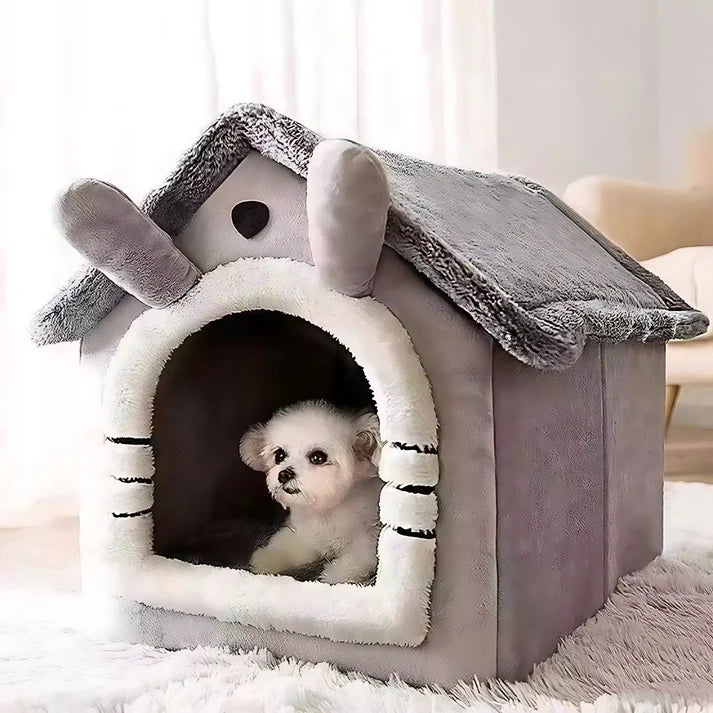 Enclosed Plush Pet House Bed