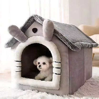 Enclosed Plush Pet House Bed